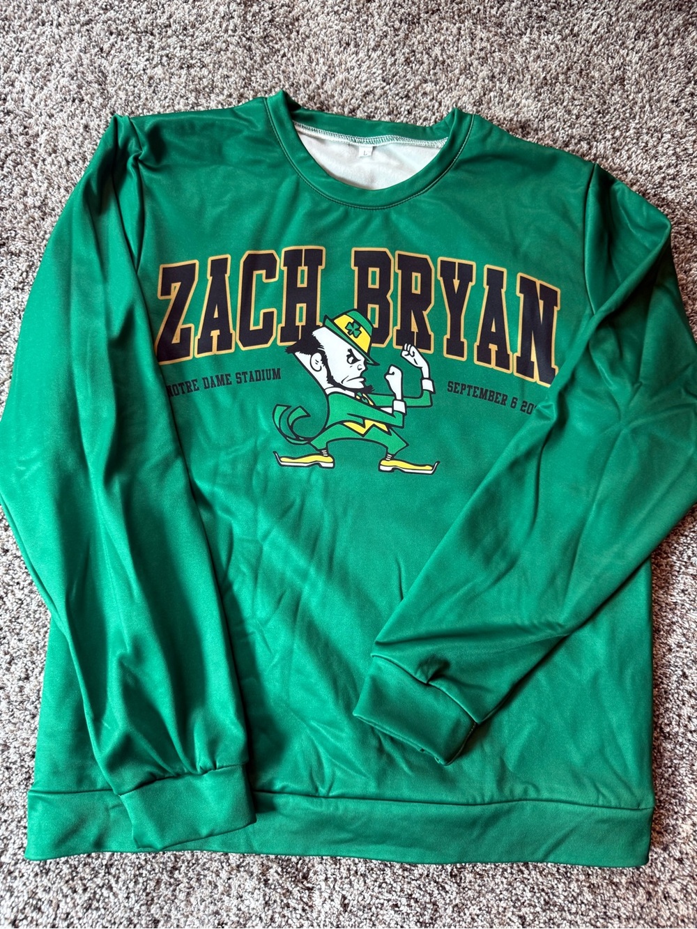 Green Zach Bryan Graphic Crewneck from Notre Dame Concert
